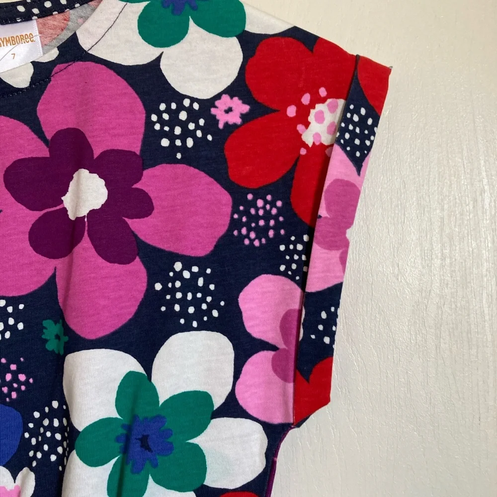 🌞Gymboree New Navy Multicolor Floral Cuffed Cap Sleeve Dress - Picture 5 of 6
